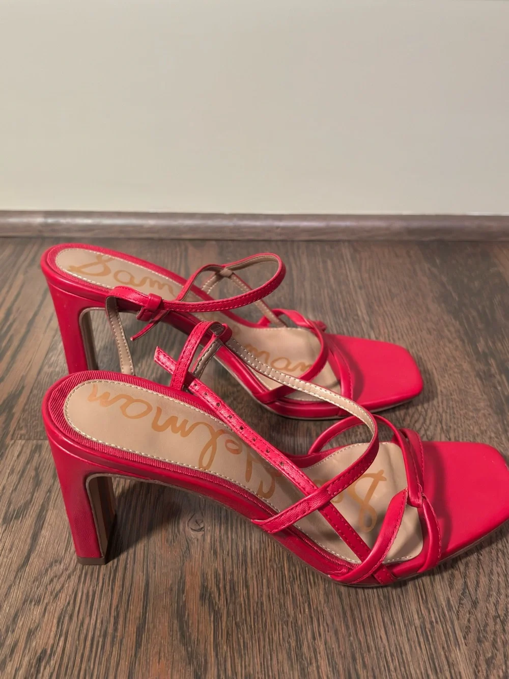 Sam Edelman Bright Red Strappy Square-Toe Heels